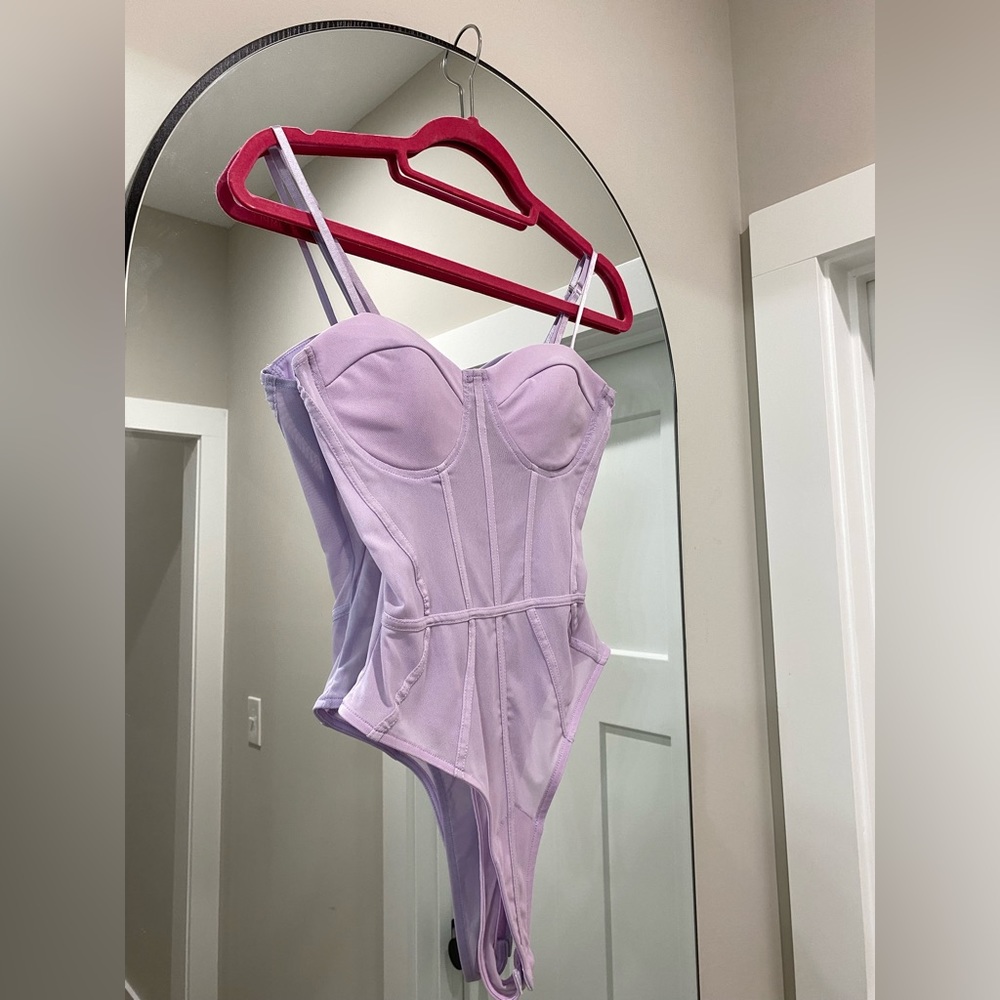 These Three Boutique Sheer Corset Purple Bodysuit